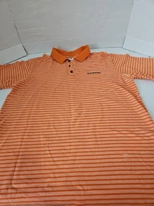Columbia Polo Shirt Mens M Orange Striped Omni Wick Short Sleeve Adult - Picture 1 of 4