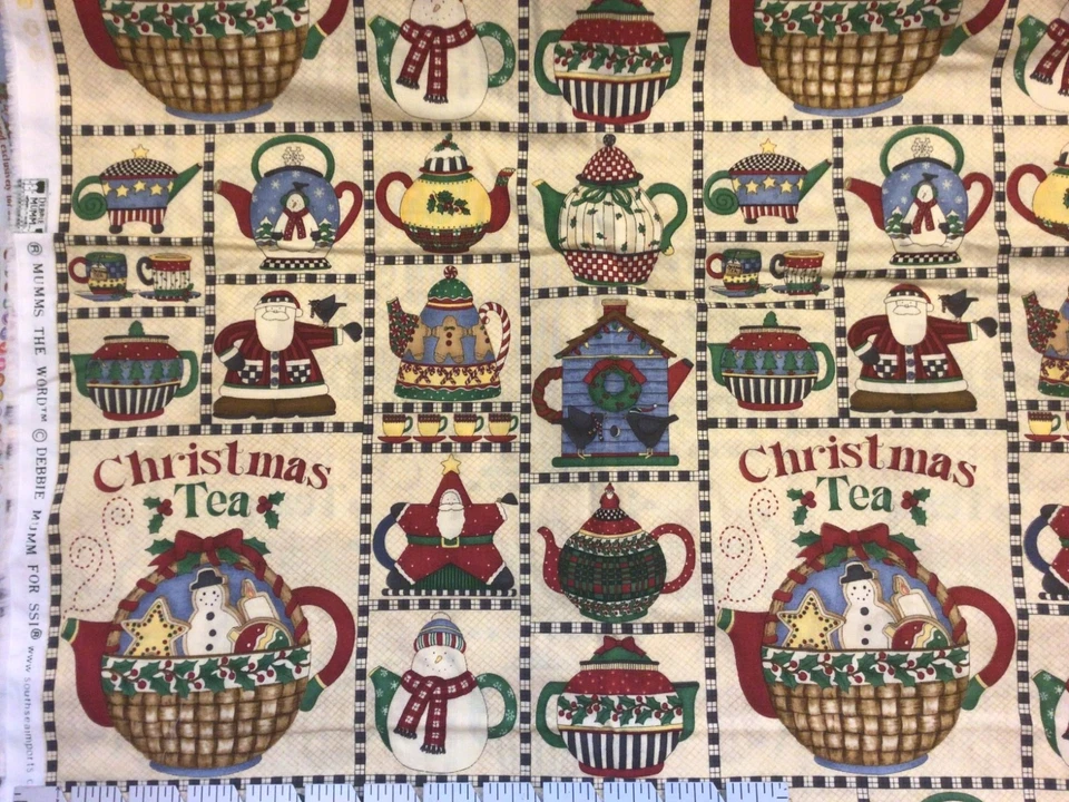 Debbie Mumm Christmas Teapot Cotton Fabric 1 Yard - Image 1 of 1