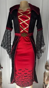 Girls Vampire Costume Vampiress Dress Choker Red Black Halloween Gothic Lg. - Picture 1 of 6