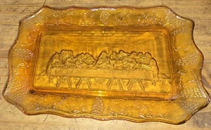 Vintage Tiara Amberina Ultima Cena Indiana vassoio di vetro/piatto pane UV cadmio bagliore - Foto 1 di 8