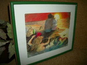 Meerjungfrau Paar bei Sonnenuntergang, Meeresdieb, gerahmter Kunstdruck von R. Elaine Holm - Bild 1 von 4