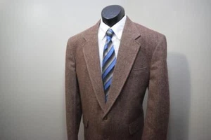 1767 Mens Lands End Brown Tweed Woven Wool Blazer Sports Jacket Sz 43 R - Picture 1 of 12