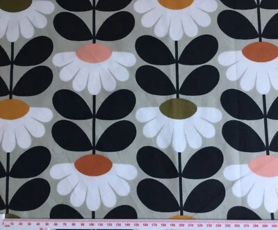 Orla Kiely Wild daisy on warm grey Lightweight Cotton Fabric New Stem Flowers