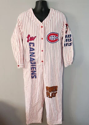 Les Canadiens Habs NHL  Power Play Flannel One Piece Pyjamas Lutfy OLP Vtg Med - Image 1 of 4