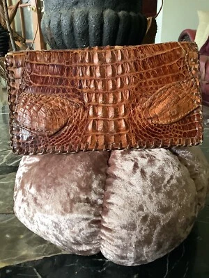 Cartera clutch para mujer Cocodrilo Hornback Coñac genuino 8x4” Foto 1 de 4