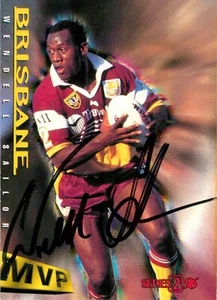 Signed 1996 BRISBANE BRONCOS NRL Card WENDELL SAILOR - Picture 1 of 2