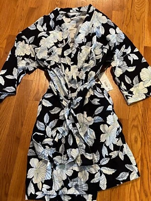 Nueva Bata Corta Liz Claiborne Dragonfruit Azul Marino Gasa Floral Talla Pequeña Foto 1 de 2