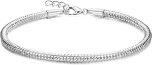 Sterling Silver Snake Chain Charm Bracelet Adjustable Valentines Gift - Picture 1 of 1