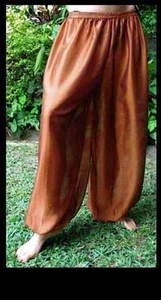 Pantalones Harén Danza del Vientre Chifón Quemado Siena Marrón Dos Tonos Brillo - Imagen 1 de 1