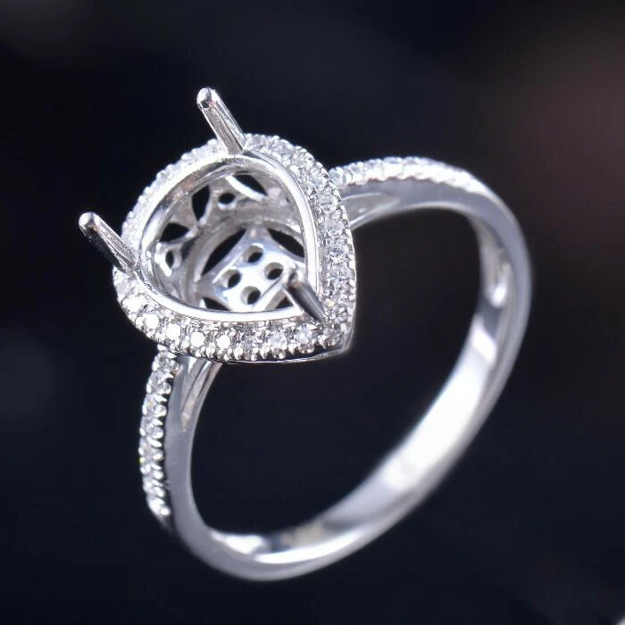 Custom Pear 10×8mm Platinum Semi Mount Halo Women Ring Natural Diamond Setting - Image 1 of 1
