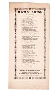 Original 1850s Broadside Ballad RAMS' SONG, Phila Fire Fighters' Gang Wars - Bild 1 von 2