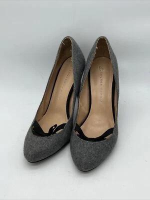 LC Lauren Conrad 灰色/黑色羊毛混纺一脚蹬高跟鞋 7.5 码脚趾蝴蝶结 — 第 1/4 张图片