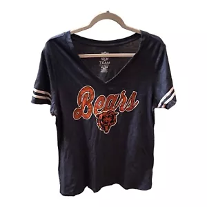 Maglietta NFL Bears Football donna top grigio XL manica corta scollo a V righe - Foto 1 di 4