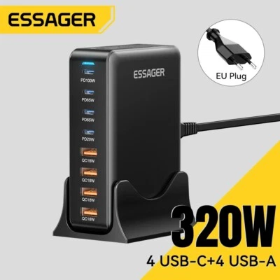Essager 320W GaN USB-C Ladegerät 8-Port PD 100W Schnellladung für iPhone MacBook