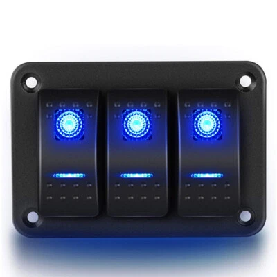 Carro 3 gangues alternador balancim interruptor painel ON-OFF barco marinho trailer azul LED alumínio - Imagem 1 de 4