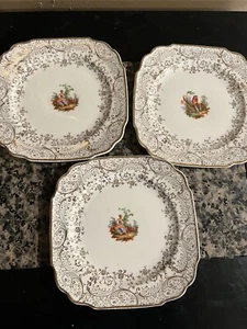 Royal China Plates Lot Of 3 Warranted 22kt Gold Square Vintage Salad Dessert - Picture 1 of 8