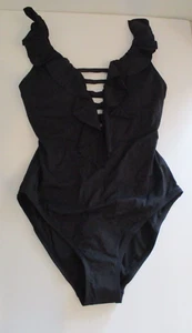 Costume intero donna Bleu Rod Beattie taglia 4 nero gabbia con volant davanti Mio - Foto 1 di 8