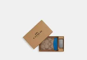 COACH CF341 SIGNATURE BRIGHT BLUE 3 In 1 Card Case MONEY CLIP Gift Box NEW - Picture 1 of 3