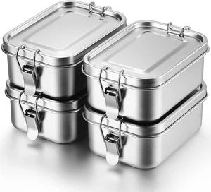 4 Pcs Stainless Steel Bento Box 550Ml Metal Lunch Box Food Storage Containers Me - Picture 1 of 7