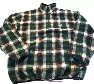 Eagle Golf Plaid Fleece 1/4 Zip Pullover Jacket Men's L Logo Green Black Cream - Picture 1 of 9