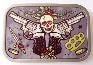 Buckle Down Two Guns Skull Belt Buckle - Picture 1 of 2