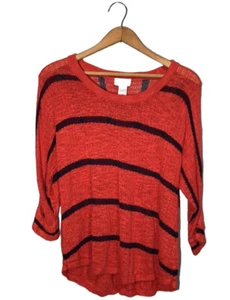 SOFT SURROUNDINGS Coral with Navy Stripes Venice Loose Knit Sweater size Medium - Picture 1 of 9