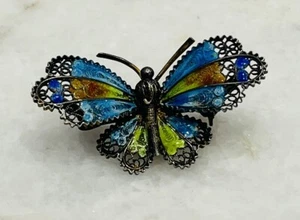 Antiguo broche de mariposa filigrana esmalte plata 800 - Imagen 1 de 4