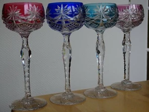 FOUR VINTAGE ROEMER WINE GLASS CRYSTAL FRANCE SAINT LOUIS PATTERN FANCY - Picture 1 of 11