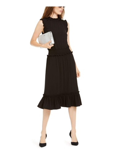 Abito midi donna Michael Kors con volant e smock nero XS