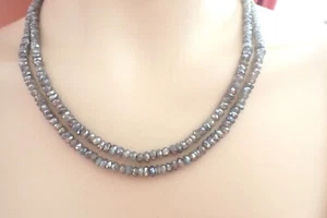 Two Strand Necklace W/ Natural Labradorite Faceted Rondelle Beads Sterling Clasp - Picture 1 of 7