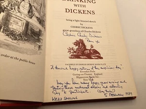 DRINKING WITH DICKENS by CEDRIC DICKENS 1983 Signed with Photo and Inscription - Picture 1 of 11