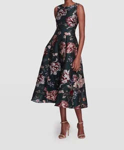 $798 Marchesa Notte Women's Green Floral Sleeveless Fit & Flare Dress Size 8 - Picture 1 of 4