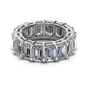 7.36 Ct Emerald Real Moissanite Wedding Eternity Band 14K White Gold Size 6 7 8 - Picture 1 of 10
