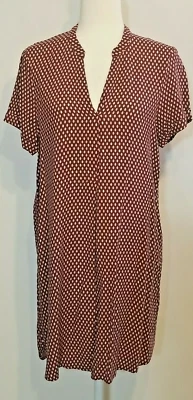 H&M Burgundy & White Pattern Short Sleeves V-neckline Relaxed Fit Peasant Dress - Image 1 of 4