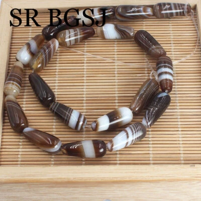 Joyería de piedras preciosas de ágata con bandas de gota naturales de 8x20 mm hágalo usted mismo cuentas sueltas hilo 15" Foto 1 de 4