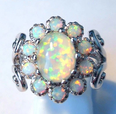GORGEOUS WHITE  FIRE OPAL  RING UK Size "P" US 8 - Image 1 of 4