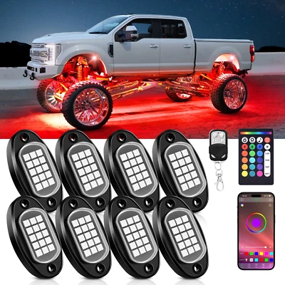 8 cápsulas de luces de roca LED RGB - Kits de luces de neón bajo brillo para automóvil, impermeables Foto 1 de 4