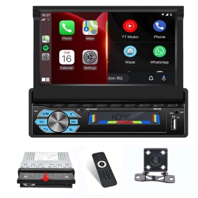 1 DIN 7" Car Radio Stereo Wireless Carplay Touchscreen Flip out Player Bluetooth - Image 1 of 4