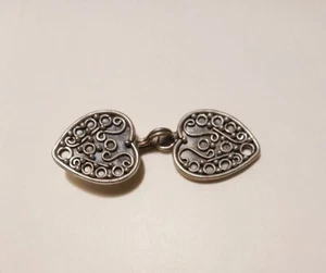 Bali Sterling Silver Double Heart Hook & Eye Clasp, 15x46mm - Picture 1 of 1