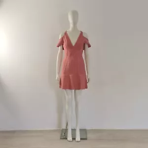 HERVE LEGER (M) Abito rosa con fascia UK 10 12 EU 38 40 'Estelle' Max Azria - Foto 1 di 21