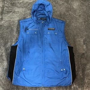 COOGI Hooded Puffer Vest Mens 2XL Blue Logo Patch Jacket Sleeveless Quilted - Picture 1 of 9