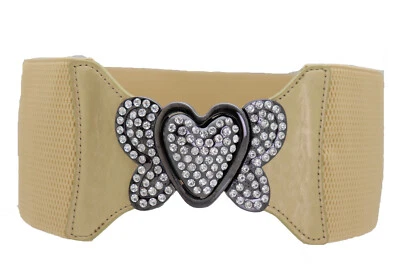 Mujeres Ancho Elástico Dorado Estilo Antigua Escuela Cinturón Amor Mariposa Corazón Hebilla S M Foto 1 de 4