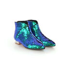 Sexy Womens Glitter Sequins Boots Pointy Toe Low Heels Back Zip Shoes Plus Size
