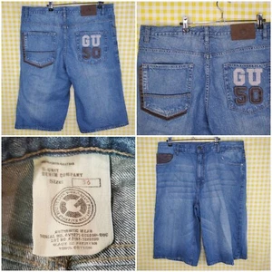 Vintage G-Unit bestickte blaue Jeansshorts mit Lederbesatz/Taschen 50 Cent Gr. 42 - Bild 1 von 9