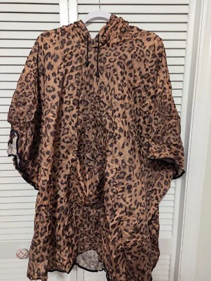 Chicos Packable Hooded Rain Poncho One Size Leopard Animal Print - Image 1 of 4