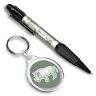 1 Ballpoint Pen & 1 Keyring set Wild Boar Eurasian Pig Vintage #59656