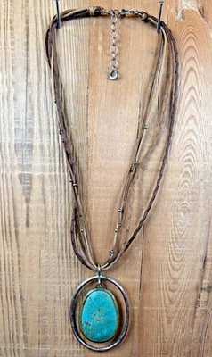 SILPADA Sterling Silver Bronze Turquoise Howlite "Double Halo" Necklace--SS25.04 - Image 1 of 4