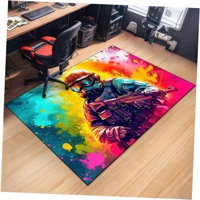 Shooting Gaming Area Rug Teen Boys Carpet, Battle Game Rug and Colorful Bomb  - Image 1 of 4