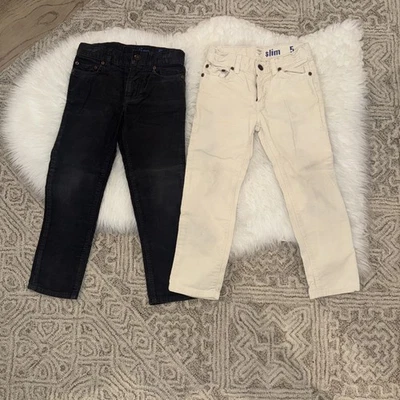 Lot X2 Crewcuts Chino Slim Pants Boys  Straight Leg Adjustable Waist Size 5 - Image 1 of 4