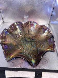 Hübsche elektrische alte Imperial Carnival Glas Lavendel Stiefmütterchen Schale tolle Farbe!!!! - Bild 1 von 9